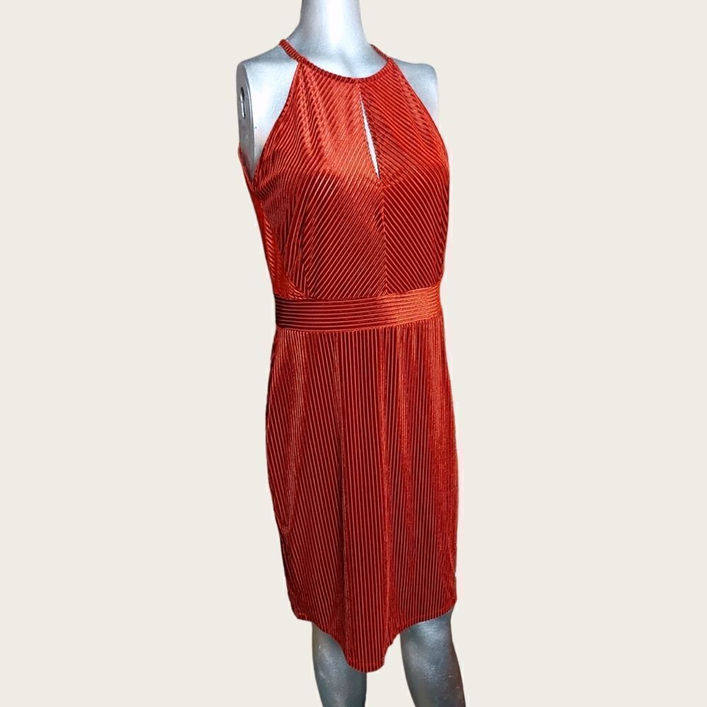 🌼4/$30 🍂 Dynamite Velvet Midi Dress | Burnt Orange/Red | Keyhole | Size L